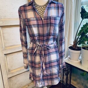 C & C California Pink Plaid Belted Mini Sh…